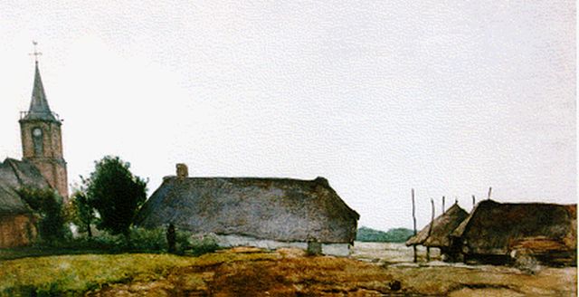 Gabriel P.J.C.  | Boerderij met kerk van Elspeet, aquarel op papier 33,2 x 52,3 cm, gesigneerd r.o.