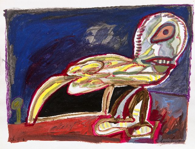 Lucebert | Zonder titel (vogelfiguur), gouache op papier, 50,0 x 64,5 cm, gesigneerd r.o. en gedateerd  76.II.6