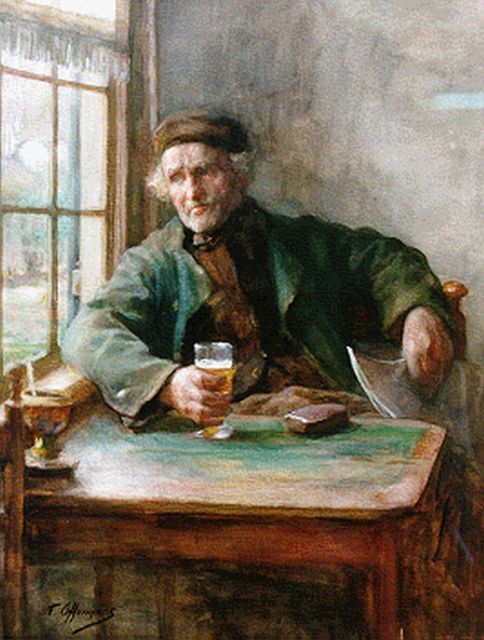 Tony Offermans | In het café, aquarel op papier, 56,2 x 43,5 cm, gesigneerd l.o.