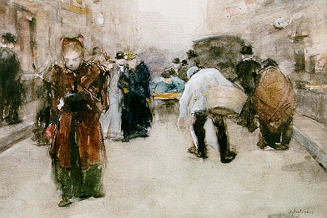 Floris Arntzenius | Een wintermorgen in de Hoogstraat in Den Haag, aquarel op papier, 17,6 x 25,0 cm, gesigneerd r.o. en gedateerd '95