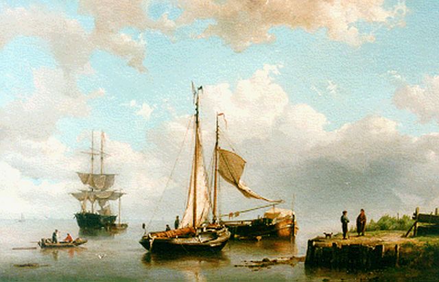 Christiaan Dommelshuizen | Schepen voor anker in een kalme riviermond, olieverf op doek, 41,5 x 61,5 cm, gesigneerd r.o. en gedateerd 1859