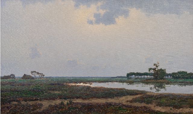 Jan Knikker sr. | Ven in weids Hollands landschap, olieverf op doek, 60,4 x 100,2 cm, gesigneerd r.o.