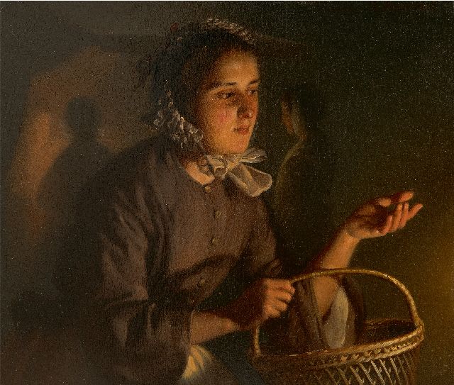 Petrus van Schendel | Op de avondmarkt bij kaarslicht, olieverf op paneel, 17,5 x 20,0 cm, gesigneerd r.b. en te dateren ca. 1862