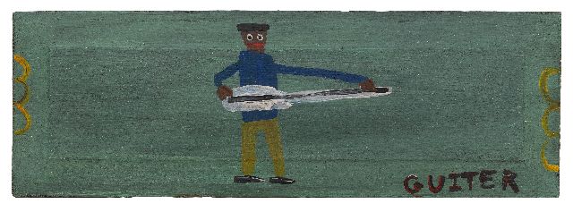 Brown T.  | Guiter (Gitaar), olieverf op hout 18,9 x 55,4 cm, gesigneerd verso met monogram en ca 1970