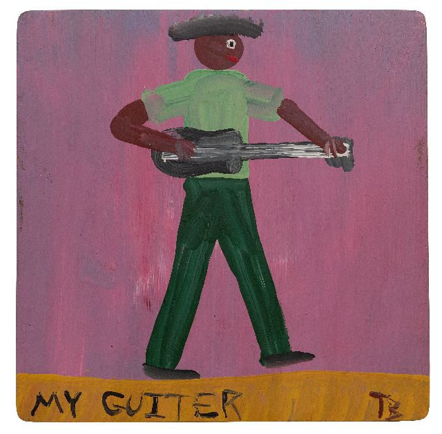 Tim Brown | My guiter (Mijn gitaar), olieverf op hout, 40,6 x 40,7 cm, gesigneerd r.o. en verso met monogram en verkocht