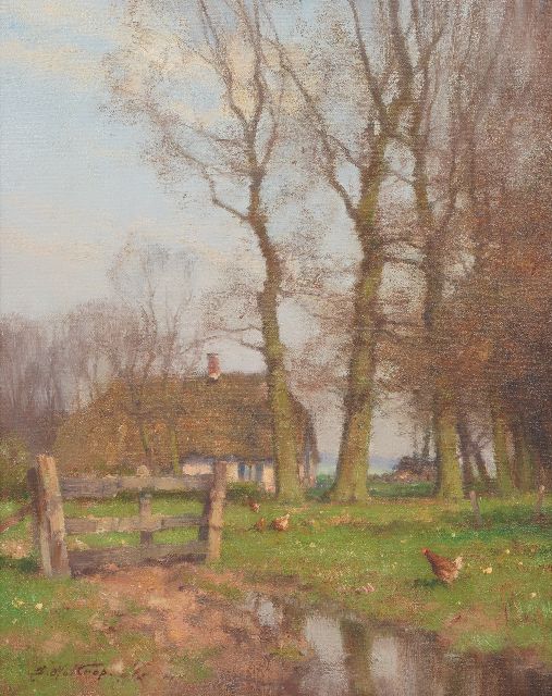 Jan Holtrup | Boerderij tussen bomen, olieverf op doek, 28,9 x 22,9 cm, gesigneerd l.o.