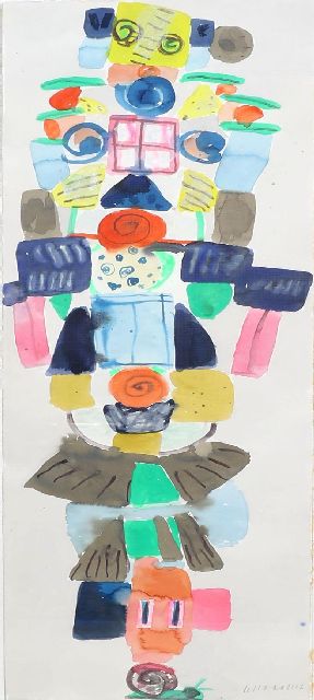 Haan J. de | Totempaal, gouache op papier 123,0 x 41,0 cm, gesigneerd r.o. en gedateerd 2002