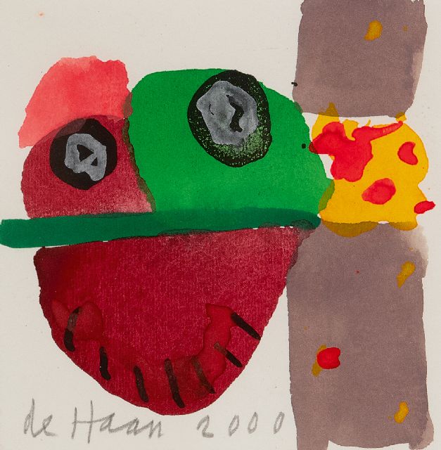 Jurjen de Haan | Compositie, gouache op papier, 12,2 x 12,0 cm, gesigneerd l.o. en gedateerd 2000