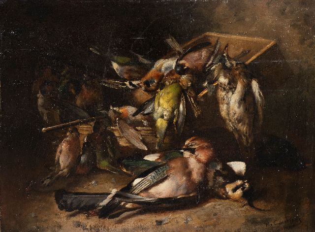 Eugène-Henri Cauchois | Stilleven van vogels, olieverf op doek, 52,5 x 70,5 cm, gesigneerd r.o.