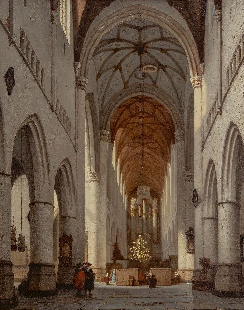 Jan Jakob Schenkel | Interieur van de St. Bavokerk, Haarlem, olieverf op paneel, 77,6 x 60,6 cm, gesigneerd l.o. en te dateren ca. 1861-1875