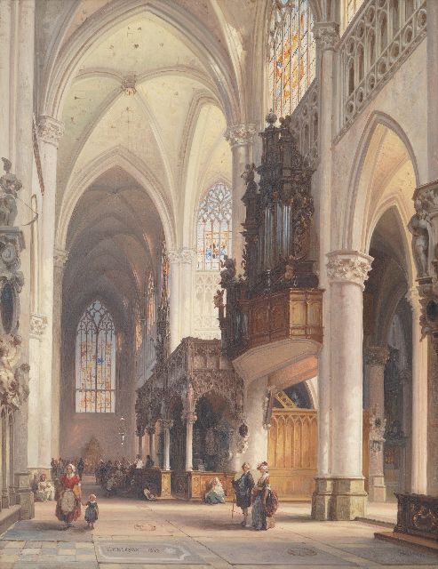 Genisson J.V.  | Interieur van de St.-Gummaruskerk te Lier, olieverf op paneel 47,0 x 36,5 cm, gesigneerd l.o. en gedateerd 1850