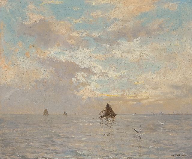 Johan Hendrik van Mastenbroek | Tegen de avond op het IJsselmeer, olieverf op doek, 50,2 x 60,3 cm, gesigneerd r.o. en gedateerd 1939