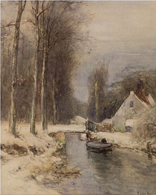 Apol L.F.H.  | Besneeuwd bos met vaartje, aquarel en gouache op papier 58,3 x 47,5 cm, gesigneerd r.o.