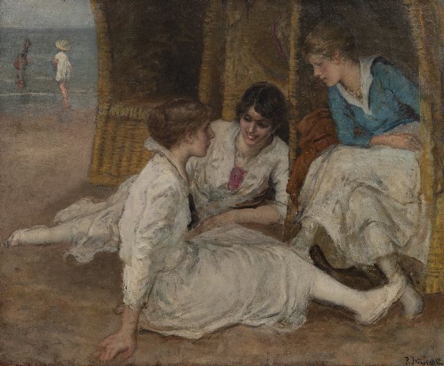Robert Ives Browne | Onderonsje op het strand, olieverf op doek, 52,3 x 64,2 cm, gesigneerd r.o.
