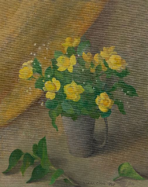 Sarika Góth | Vaas met gele rozen, olieverf op doek, 50,0 x 40,0 cm, gesigneerd r.o. en gedateerd 1987