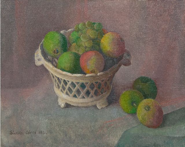 Góth C.  | Stilleven met fruit in een witte mand, olieverf op doek 40,0 x 49,8 cm, gesigneerd l.o. en gedateerd 1984