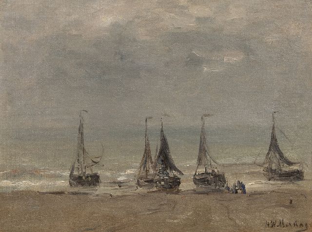 Mesdag H.W.  | Vijf bommen in de branding, olieverf op doek op paneel 30,4 x 40,4 cm, gesigneerd r.o.