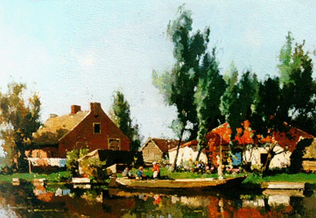 Leendert van der Vlist | Boerderij aan de waterkant, olieverf op doek, 50,4 x 70,3 cm, gesigneerd r.o.