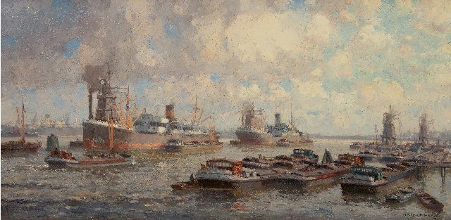 Gerard Delfgaauw | De haven van Rotterdam, olieverf op doek, 60,6 x 120,7 cm, gesigneerd r.o. en zonder lijst