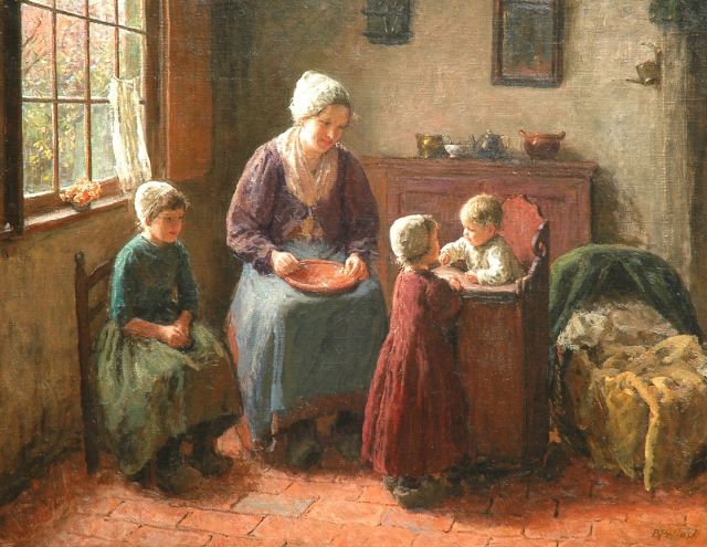 Bernard Pothast | Het jongste zusje, olieverf op doek, 72,1 x 92,3 cm, gesigneerd r.o.