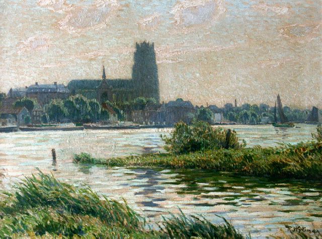 Rodolphe Wytsman | Gezicht op Dordrecht vanaf de Merwede, olieverf op doek, 45,5 x 60,0 cm, gesigneerd r.o.
