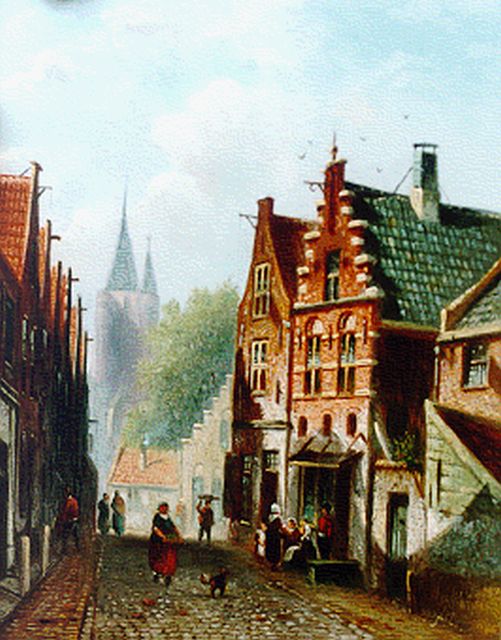 Johannes Franciscus Spohler | Hollands straatje, olieverf op paneel, 18,9 x 14,9 cm, gesigneerd r.o.