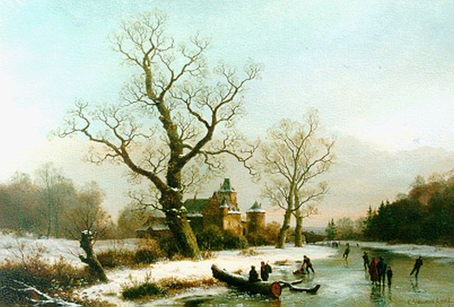 Bimmermann C.  | Kasteel bij een bevroren vaart, olieverf op doek 65,8 x 96,0 cm, gesigneerd r.o.