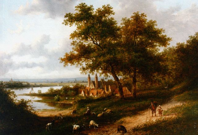 Jan Evert Morel II | Rivierlandschap met een dorpje, olieverf op paneel, 24,4 x 35,0 cm, gesigneerd m.o.