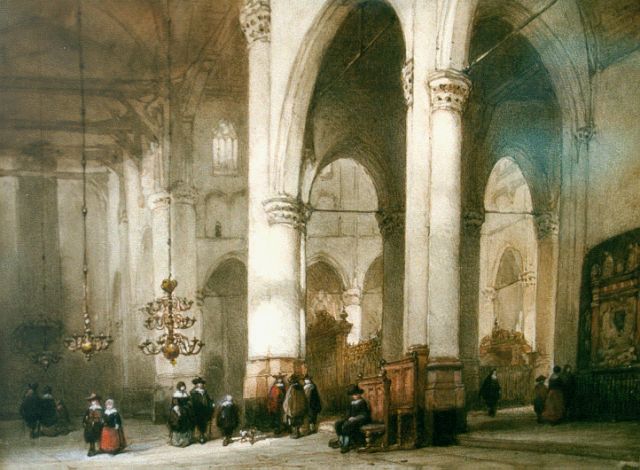Johannes Bosboom | Interieur van de Laurenskerk, Rotterdam, aquarel op papier, 22,5 x 30,0 cm, gesigneerd l.o. en te dateren 1855-1858