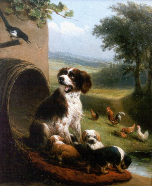 Henriette Ronner-Knip | De hondenmoeder, olieverf op paneel, 17,0 x 13,7 cm, gesigneerd r.o.