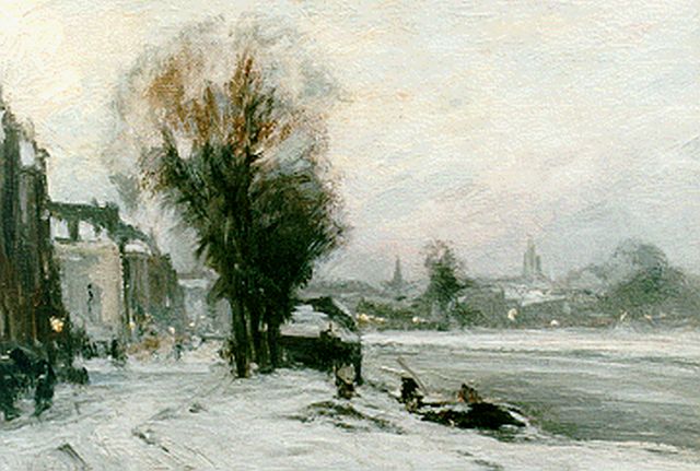 Louis Apol | Winterse kade, olieverf op doek, 21,2 x 30,3 cm, gesigneerd l.o.