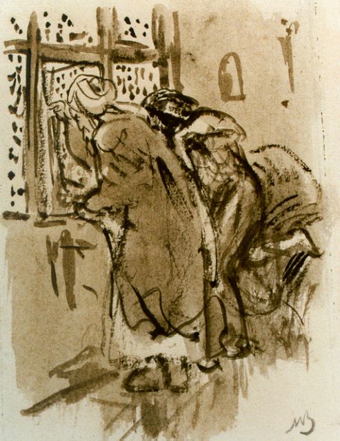 Marius Bauer | Twee arabieren 'de voyeurs', sepia op papier, 18,5 x 13,0 cm, gesigneerd r.o. mon