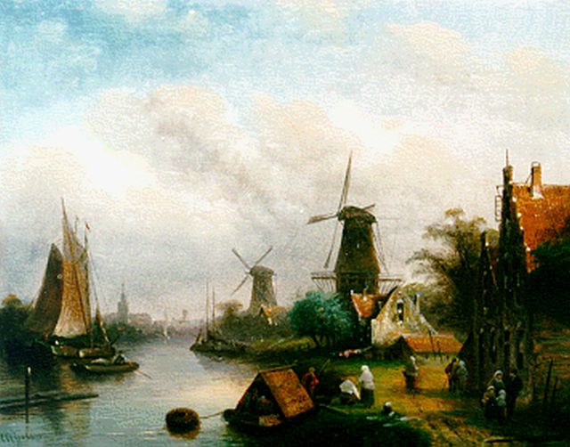Jacob Jan Coenraad Spohler | Bedrijvig riviergezicht, olieverf op paneel, 21,3 x 27,0 cm, gesigneerd l.o.