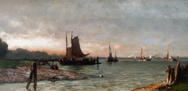 Piet Schipperus | De Maas bij Rotterdam, olieverf op paneel, 20,1 x 38,0 cm, gesigneerd r.o.