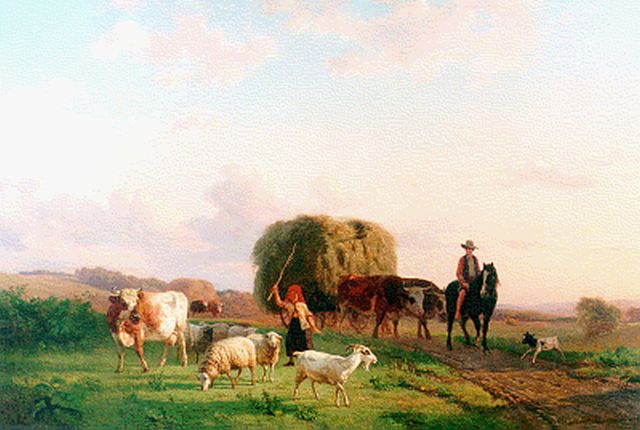 Jacobus Nicolaas Tjarda van Starckenborgh Stachouwer | Terugkeer van het hooien, olieverf op doek, 66,2 x 96,7 cm, gesigneerd r.o. en gedateerd 1852