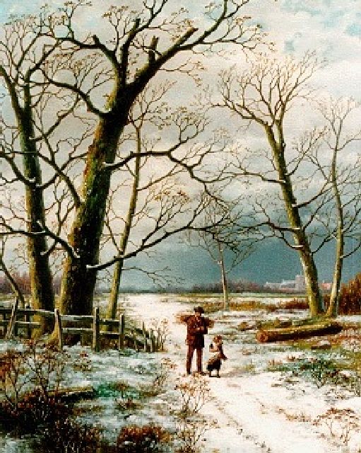 Hendrik Barend Koekkoek | Met sprokkelhout naar huis, olieverf op doek, 100,0 x 64,0 cm, gesigneerd r.o.