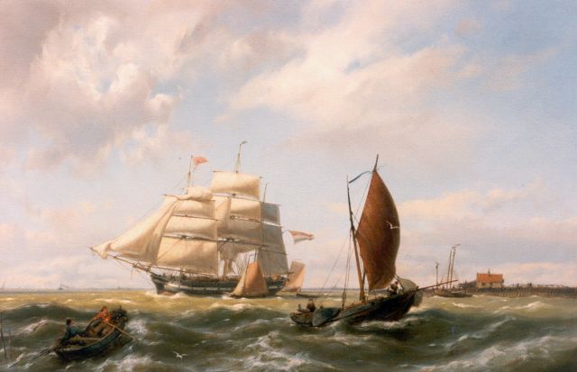 Jan H.B. Koekkoek | Een driemaster vaart uit, olieverf op doek, 42,5 x 66,7 cm, gesigneerd r.o.