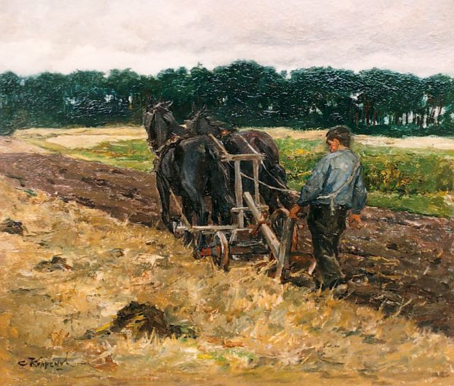 Kees Koppenol | Ploegende boer, olieverf op paneel, 24,2 x 28,2 cm, gesigneerd l.o.