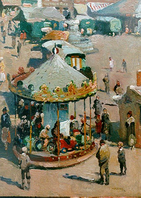 Willem Alexander Knip | Caroussel-enfantin, Oudenaarde, olieverf op paneel, 26,2 x 19,6 cm, gesigneerd r.o. en gedateerd '31