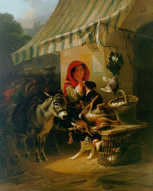 Henriette Ronner-Knip | Marktventster, olieverf op paneel, 52,2 x 42,9 cm, gesigneerd l.o. en gedateerd 1850