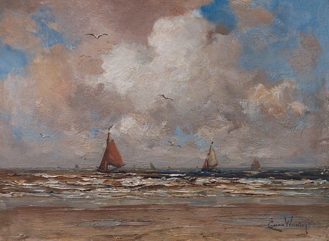 Kees van Waning | Zeegezicht, olieverf op paneel, 20,0 x 25,4 cm, gesigneerd r.o.