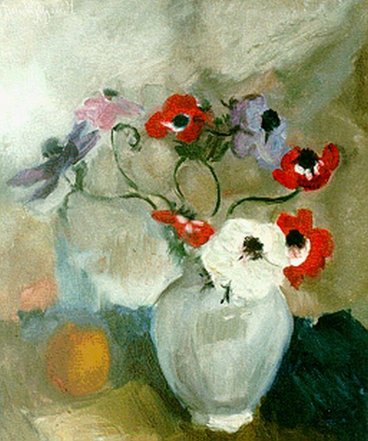Piet van Wijngaerdt | Anemonen, olieverf op doek, 60,0 x 50,0 cm, gesigneerd l.b.