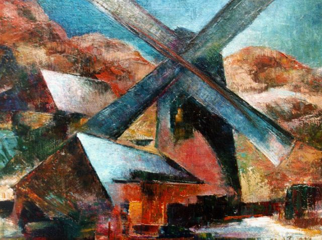 Douwe van der Zweep | Zicht op windmolen, olieverf op doek op schildersboard, 28,7 x 38,2 cm, gesigneerd r.o. en gedateerd '51