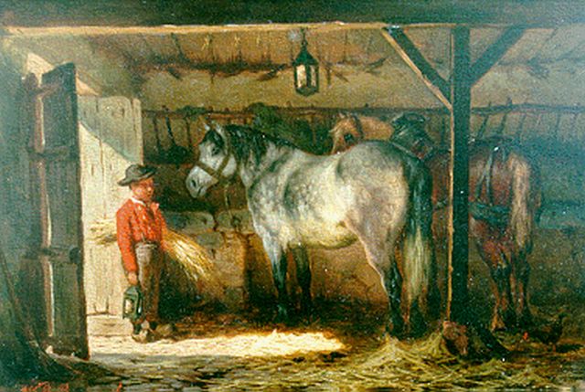 Willem Johan Boogaard | Stalinterieur, olieverf op paneel, 16,8 x 25,3 cm, gesigneerd l.o.