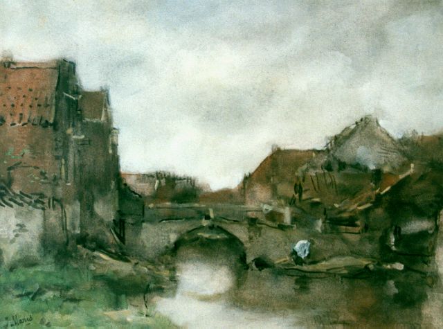 Jacob Maris | Gezicht op dorpsgracht, aquarel op papier, 29,8 x 38,6 cm, gesigneerd l.o.