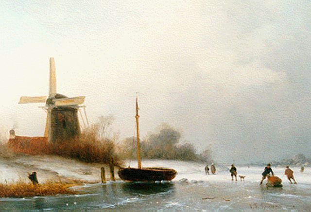 John Franciscus Hoppenbrouwers | IJsgezicht, olieverf op paneel, 20,4 x 29,9 cm, gesigneerd r.o.