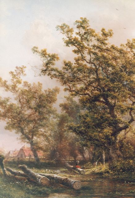 Pieter Kluyver | Bosgezicht met een beekje, olieverf op paneel, 33,5 x 26,1 cm, gesigneerd l.o.