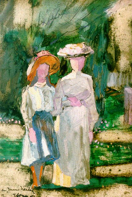 Jan Toorop | Wandelen in De Manteling bij Domburg, aquarel op papier, 15,5 x 11,5 cm, gesigneerd l.o. en gedateerd 1904