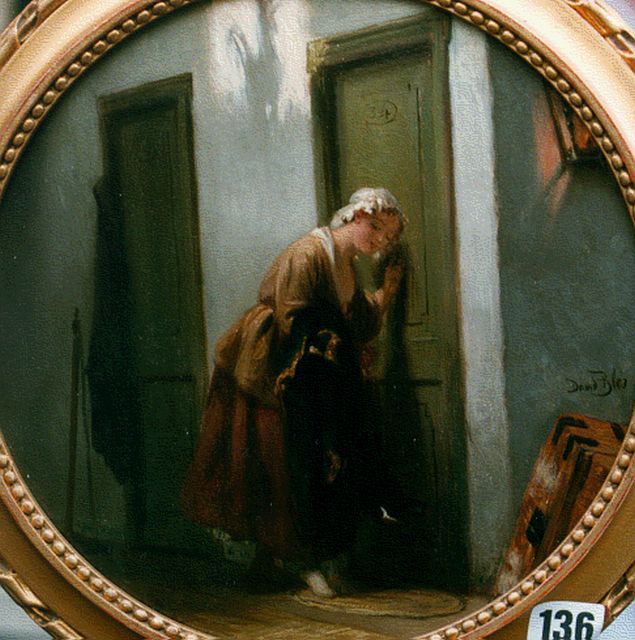 David Bles | Het vroege bezoekje, olieverf op paneel, 26,0 cm, gesigneerd r.o.