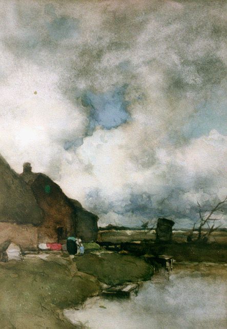 Jan Hendrik Weissenbruch | Boerderij bij Noorden, aquarel op papier, 42,5 x 30,0 cm, gesigneerd l.o. en te dateren ca. 1895